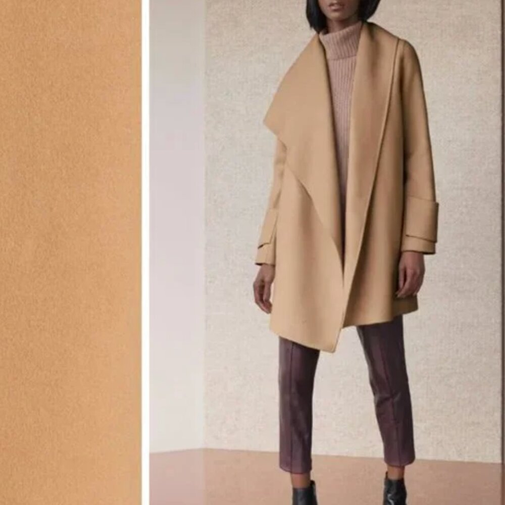 VINCE wool draped front wrap coat